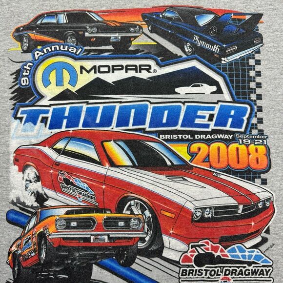 Mopar Thunder Bristol 2008 Men’s S Gray Graphic Print T Shirt Racing Cars - Picture 2 of 7